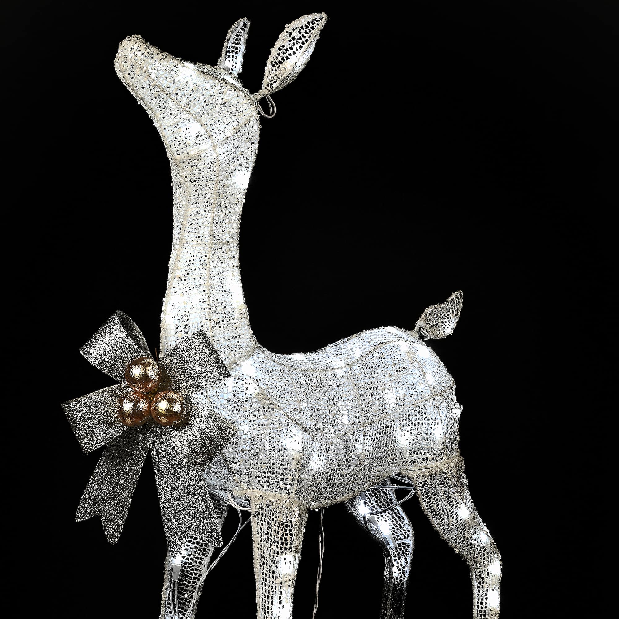 36" Pre-Lit Glittered Fawn